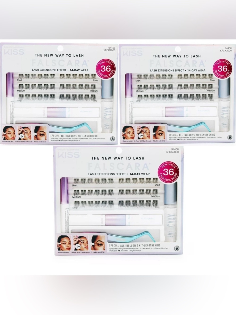 Lot of 3 KISS Products Falscara Lash Extensions Effect Eyelashes Studio Kit NEW